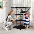 Indoor Cat Cage 3-Tier Cat Enclosure Detachable Metal Wire Kennel-Black - Majestic Pet Kingdom