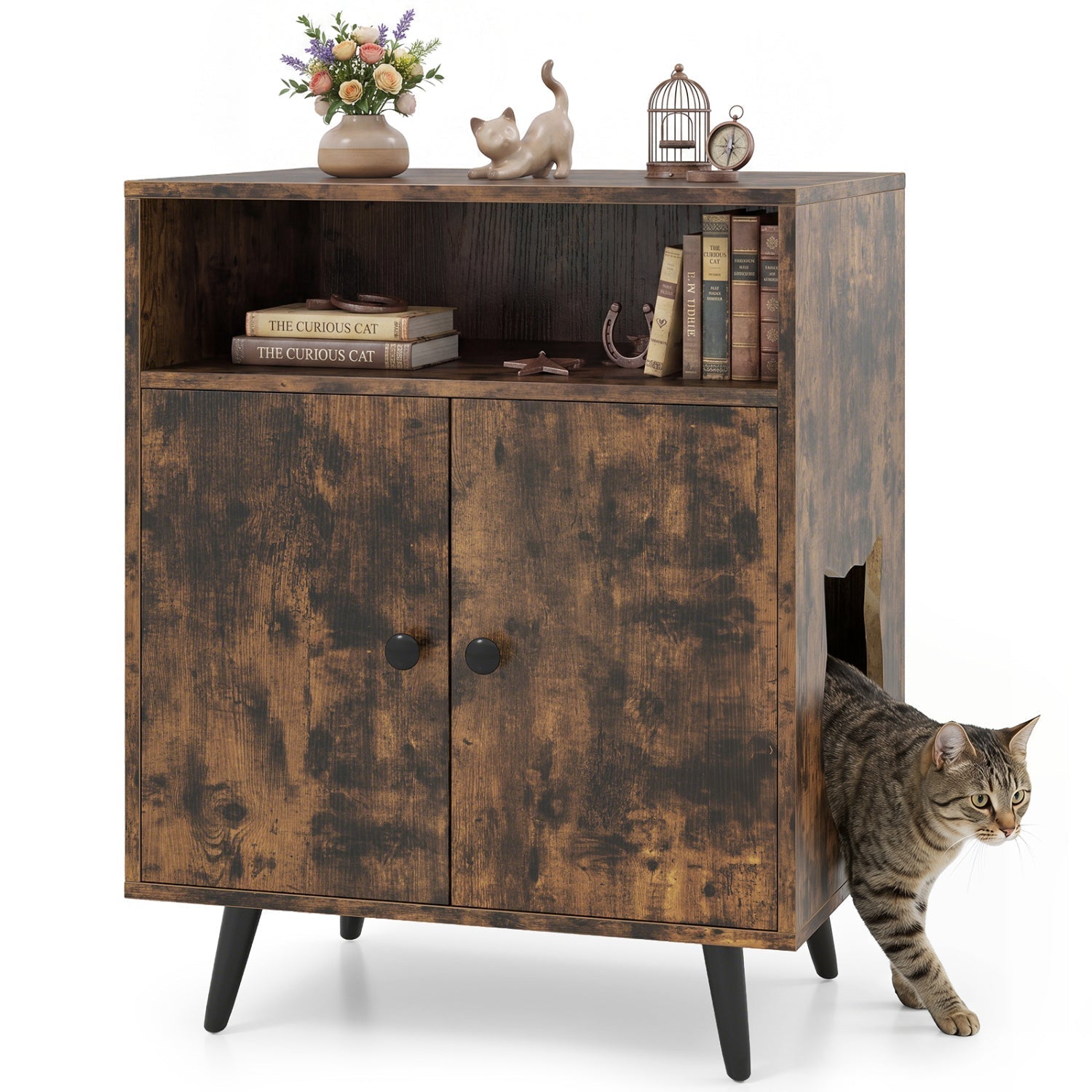 Cat Litter Box Enclosure with Storage Compartment