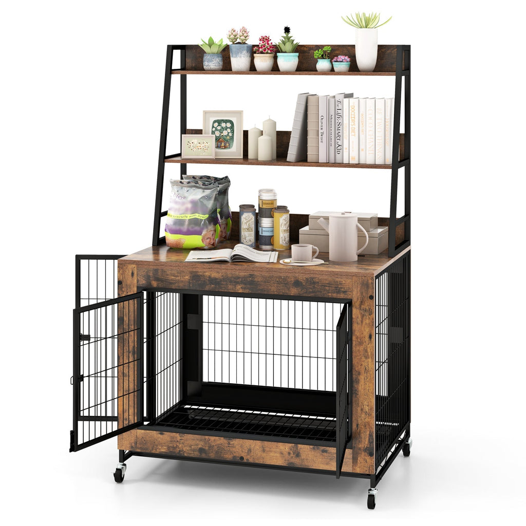 Industrial Dog Kennel Dog Crate Furniture with Storage Shelves - Majestic Pet Kingdom