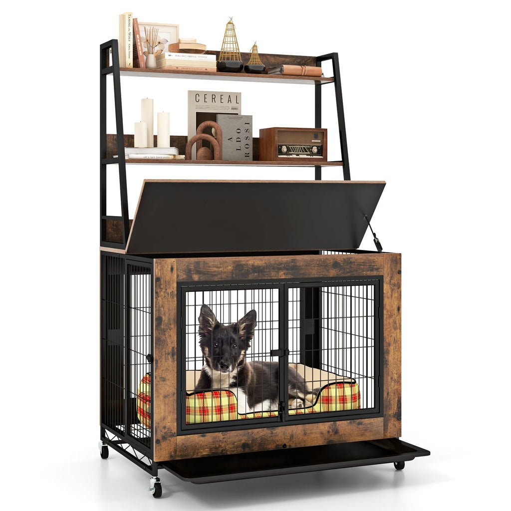 Industrial Dog Kennel Dog Crate Furniture with Storage Shelves - Majestic Pet Kingdom