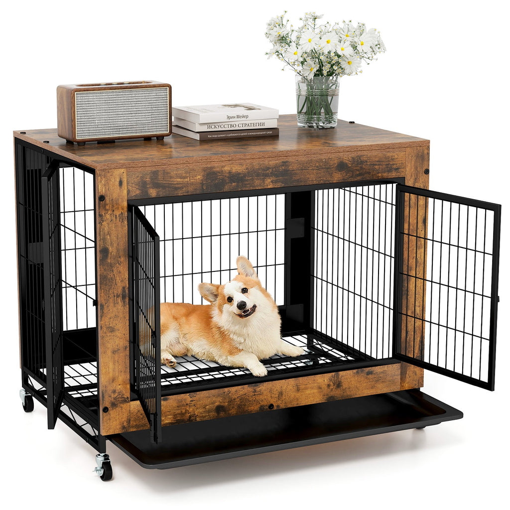 Industrial Dog Kennel with Flip-up Top 3 Lockable Doors and Removable Tray