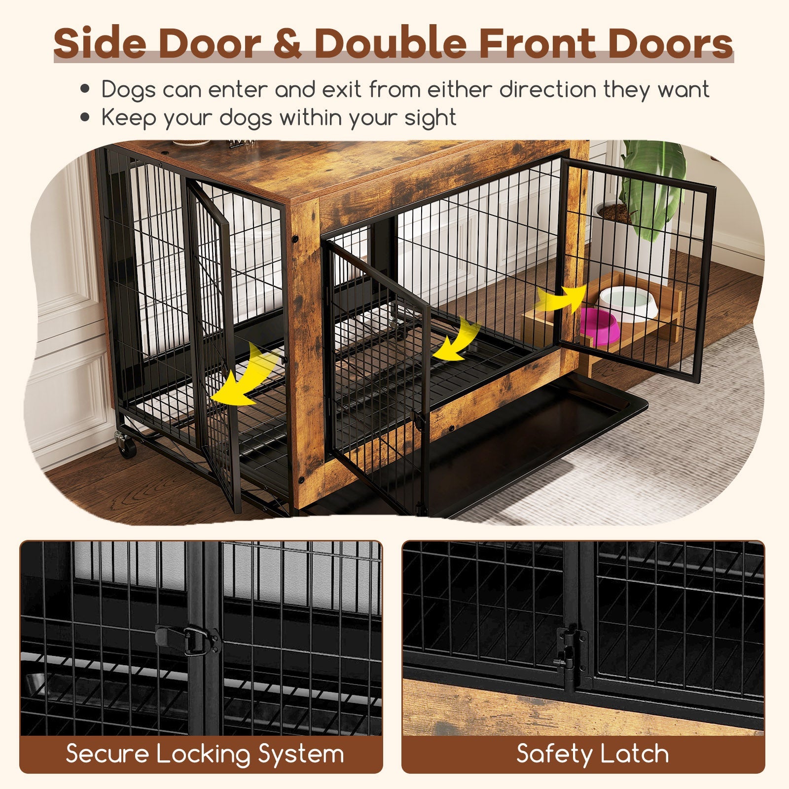 Industrial Dog Kennel with Flip-up Top 3 Lockable Doors and Removable Tray | Purrfect Pet Kingdom