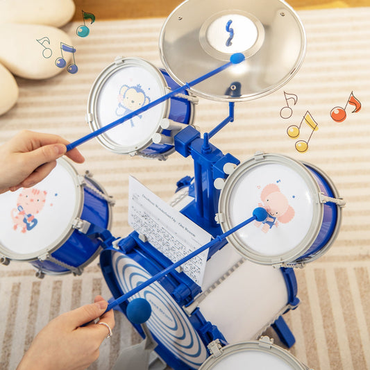 Kids Drum Set Educational Percussion Musical Instrument Toy with Bass Drum-Blue | Purrfect Pet Kingdom