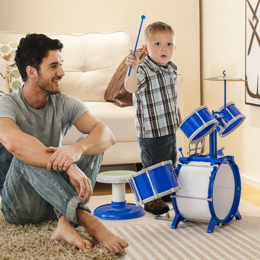 Kids Drum Set Educational Percussion Musical Instrument Toy with Bass Drum-Blue | Purrfect Pet Kingdom
