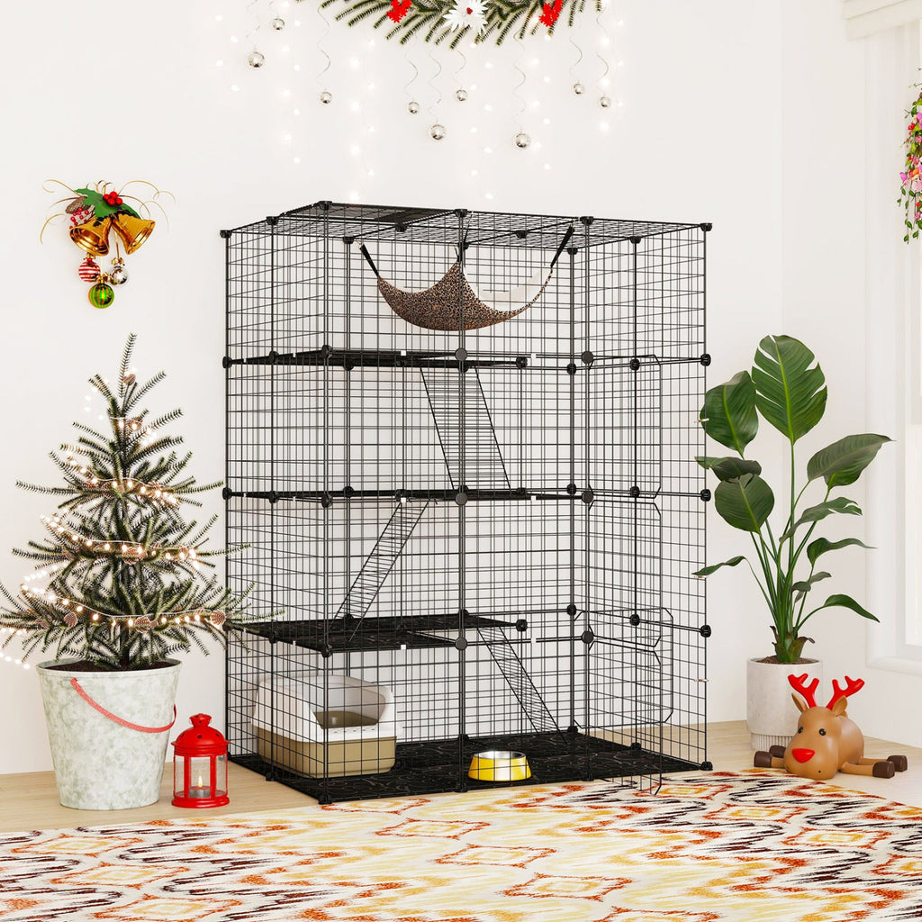 4-Tier Cat Cage with Skylight and Hammock for 1-4 Cats