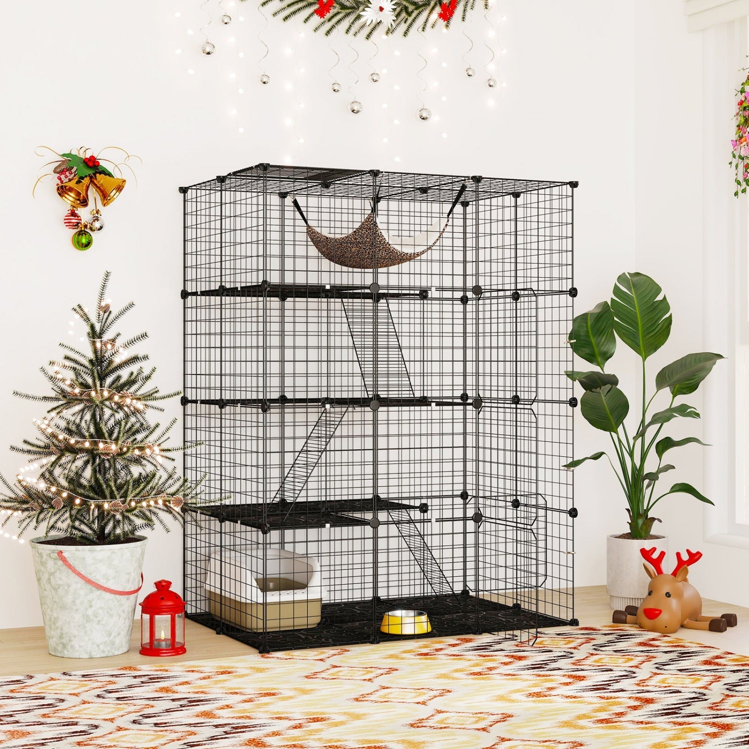 4-Tier Cat Cage with Skylight and Hammock for 1-4 Cats