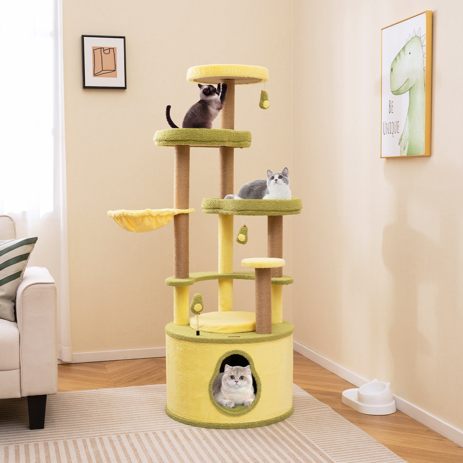 Large Avocado Cat Tree Multi-level Cat Tower with Private Condo-Green - Majestic Pet Kingdom