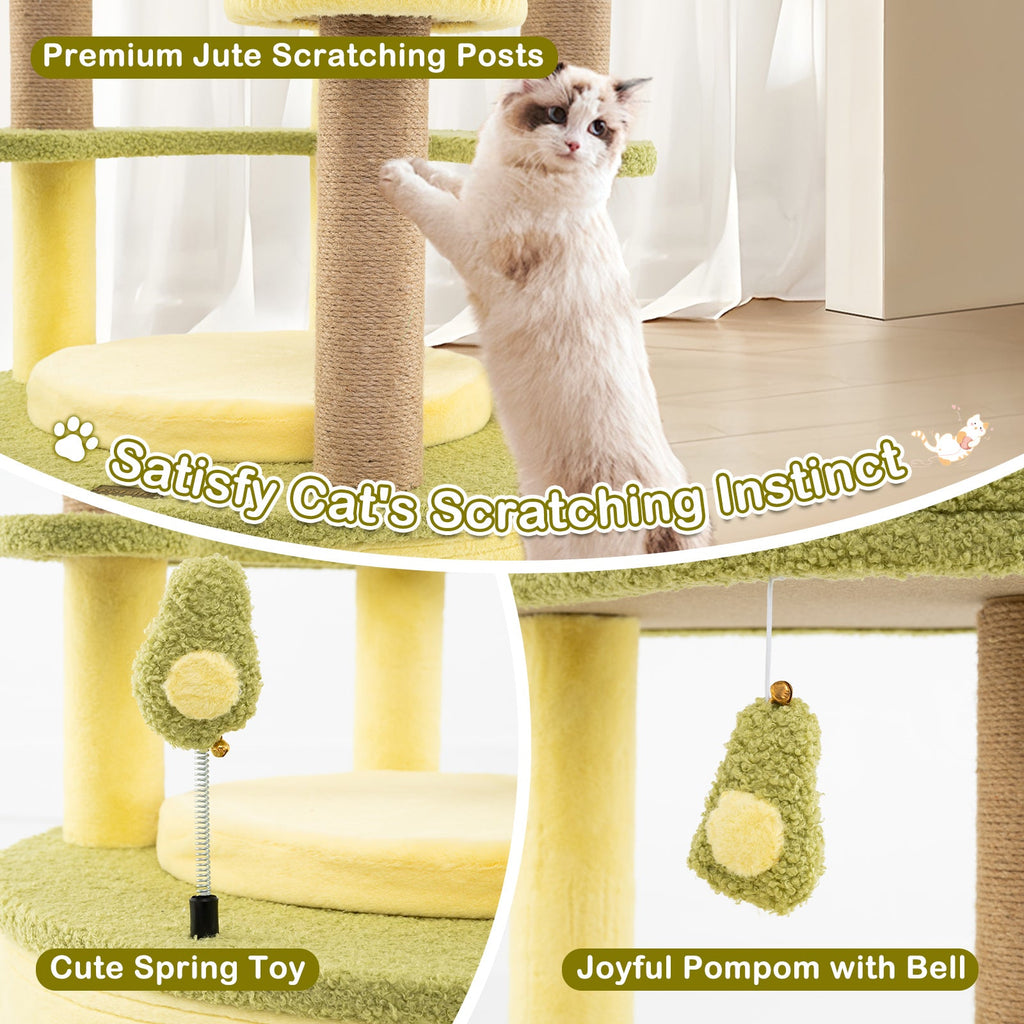 Large Avocado Cat Tree Multi-level Cat Tower with Private Condo-Green - Majestic Pet Kingdom