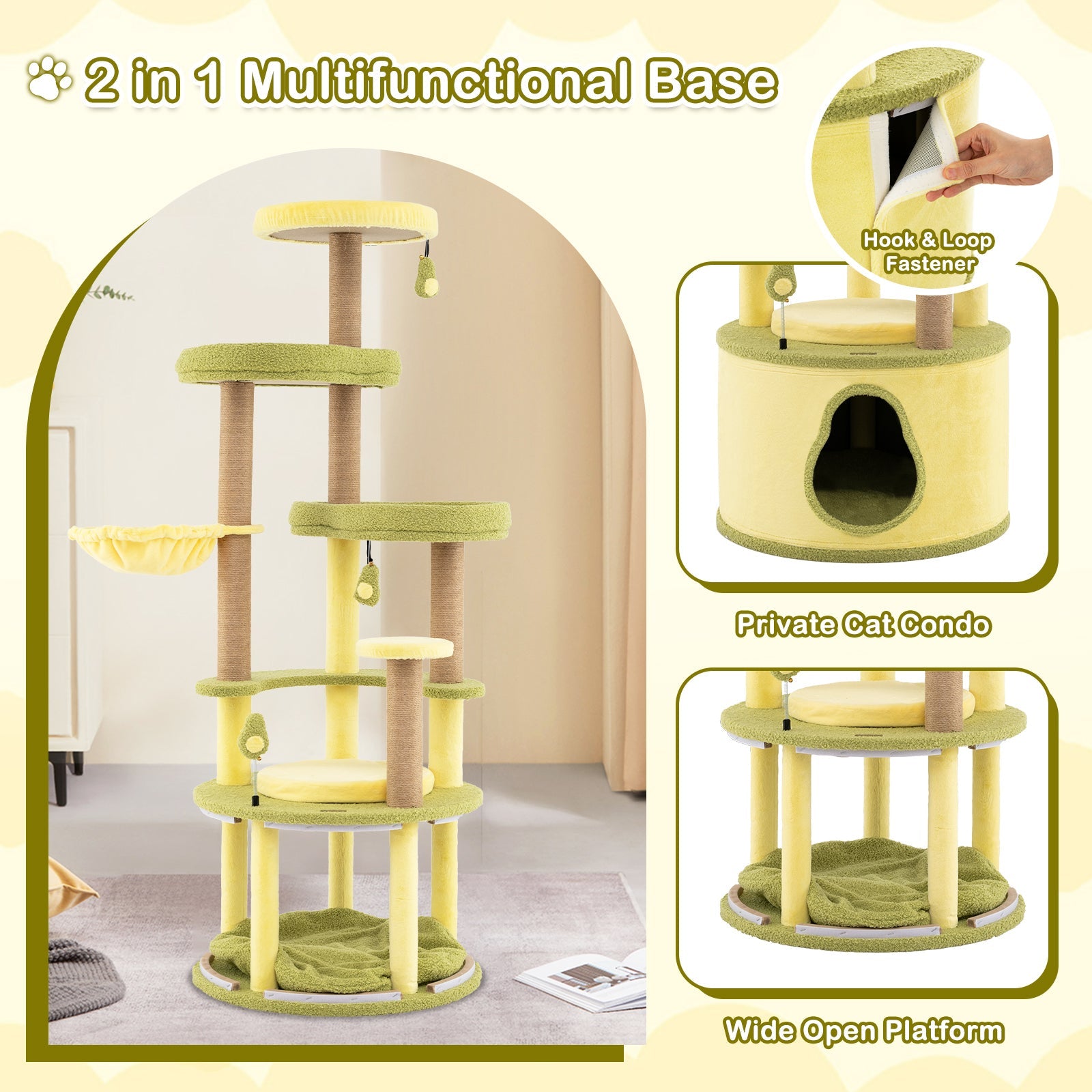 Large Avocado Cat Tree Multi-level Cat Tower with Private Condo-Green - Majestic Pet Kingdom