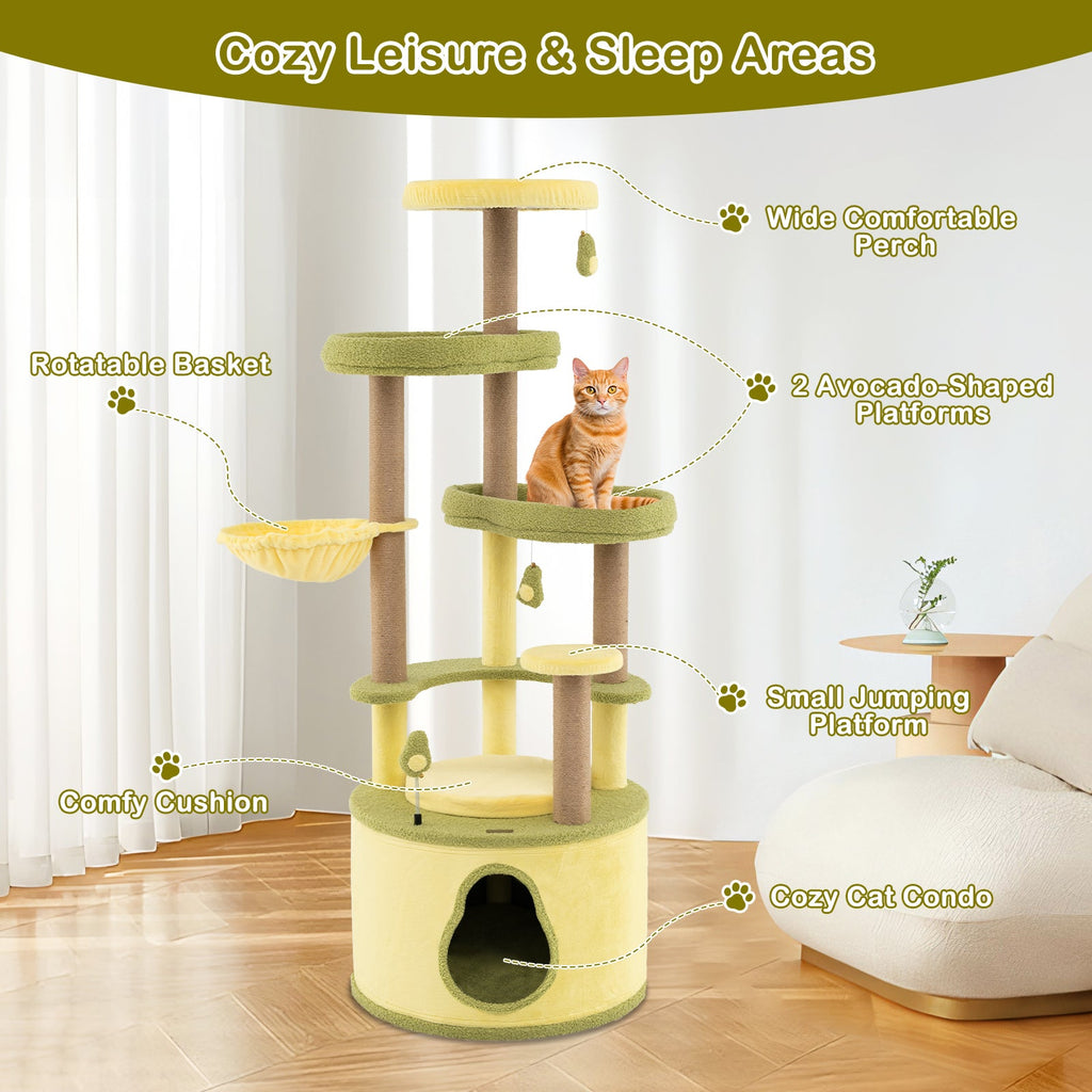 Large Avocado Cat Tree Multi-level Cat Tower with Private Condo-Green - Majestic Pet Kingdom