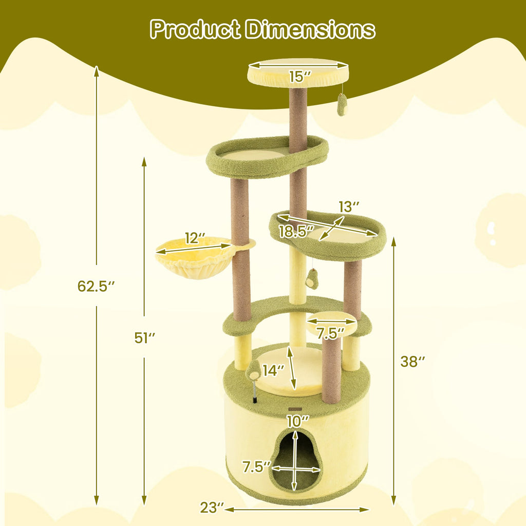 Large Avocado Cat Tree Multi-level Cat Tower with Private Condo-Green - Majestic Pet Kingdom