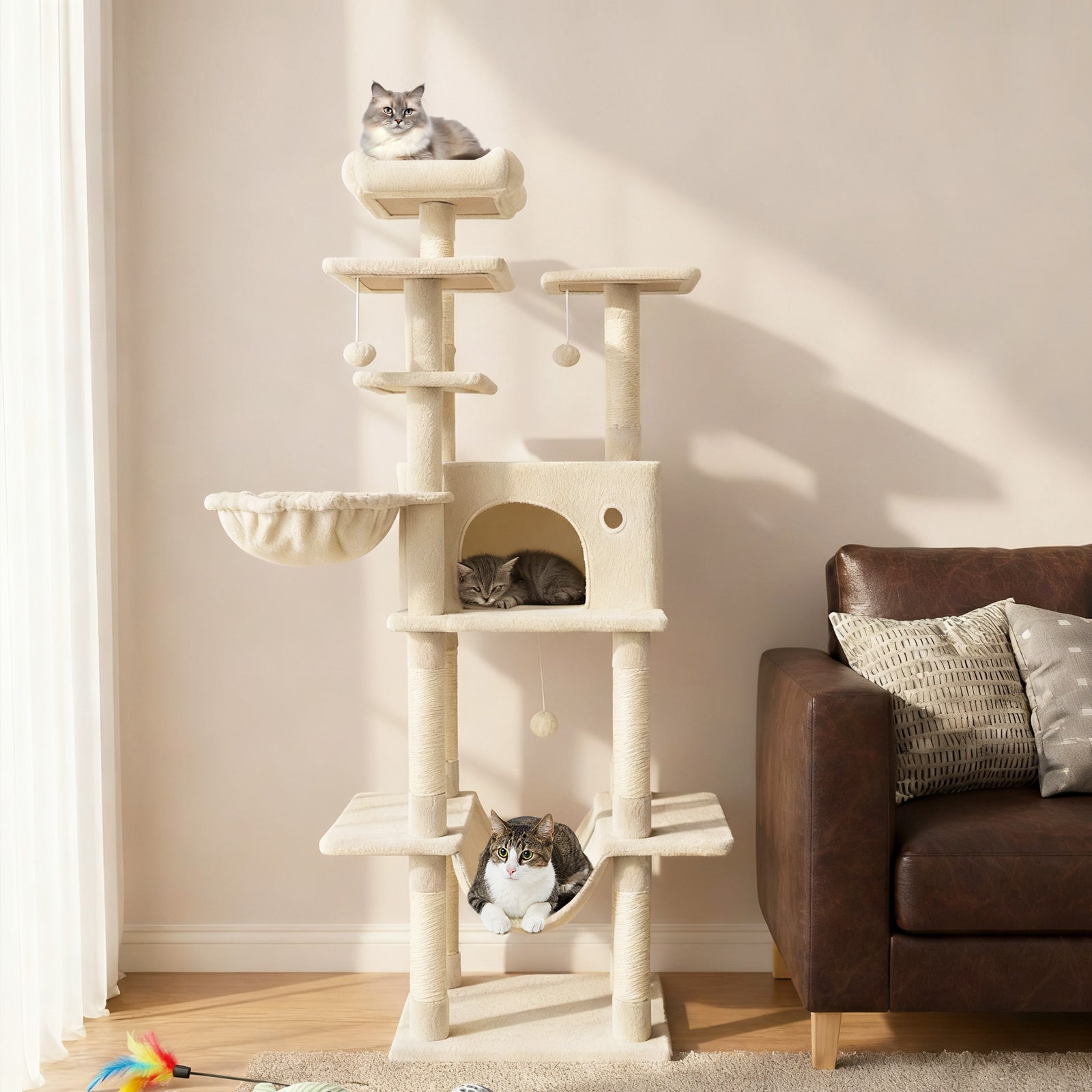 Large Cat Tree for Indoor Cats 63" Tall Cat Tower - Majestic Pet Kingdom