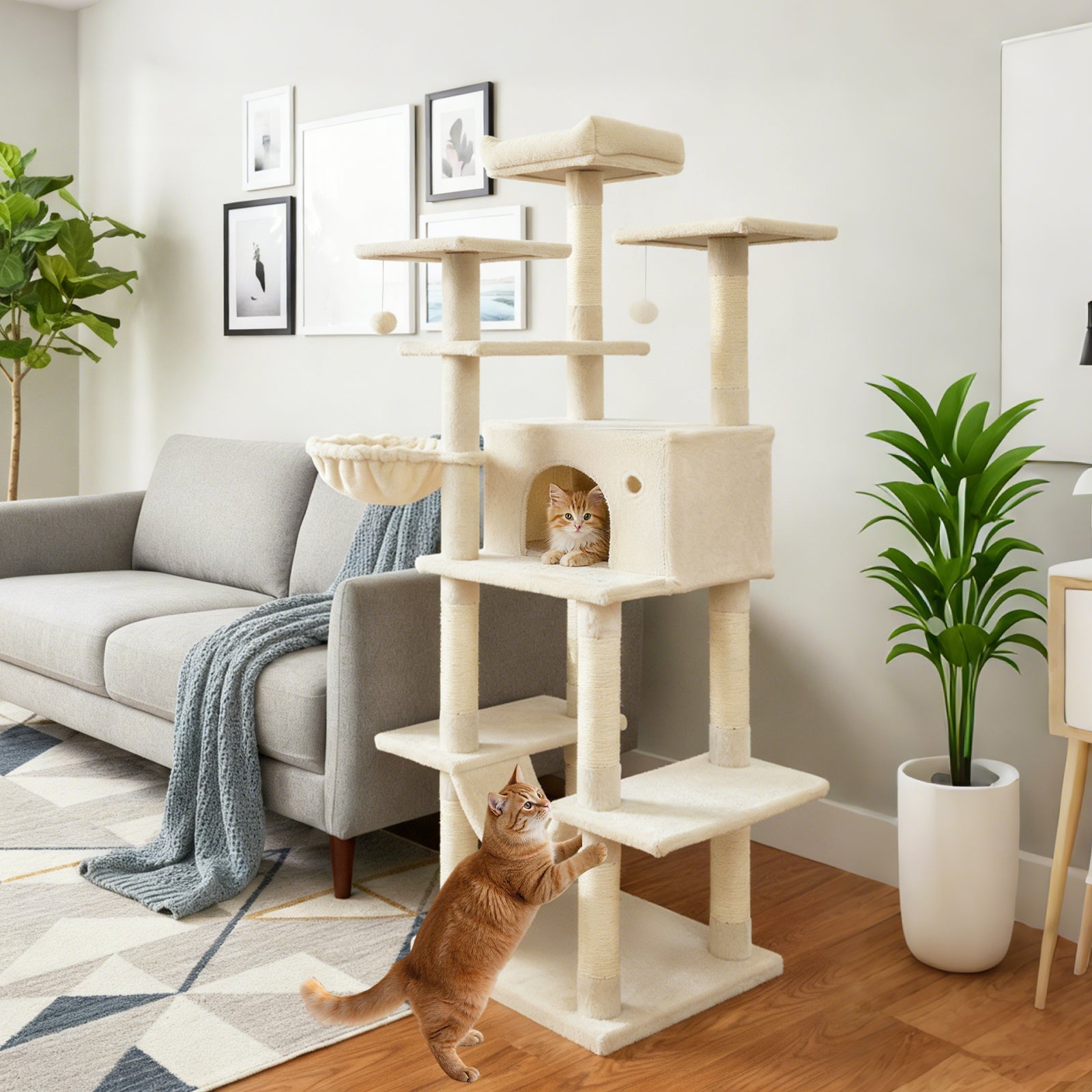 Large Cat Tree for Indoor Cats 63" Tall Cat Tower - Majestic Pet Kingdom