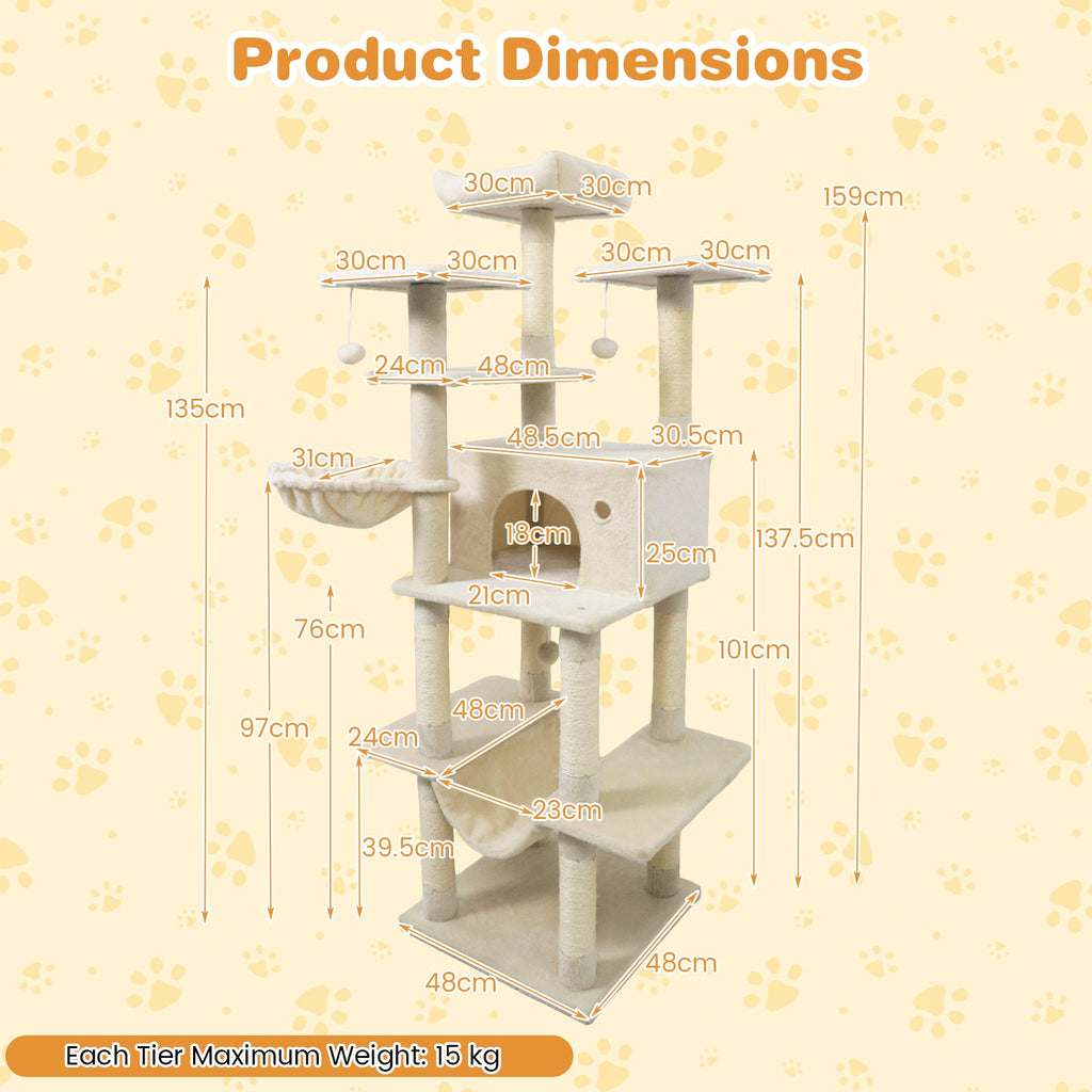 Large Cat Tree for Indoor Cats 63" Tall Cat Tower - Majestic Pet Kingdom