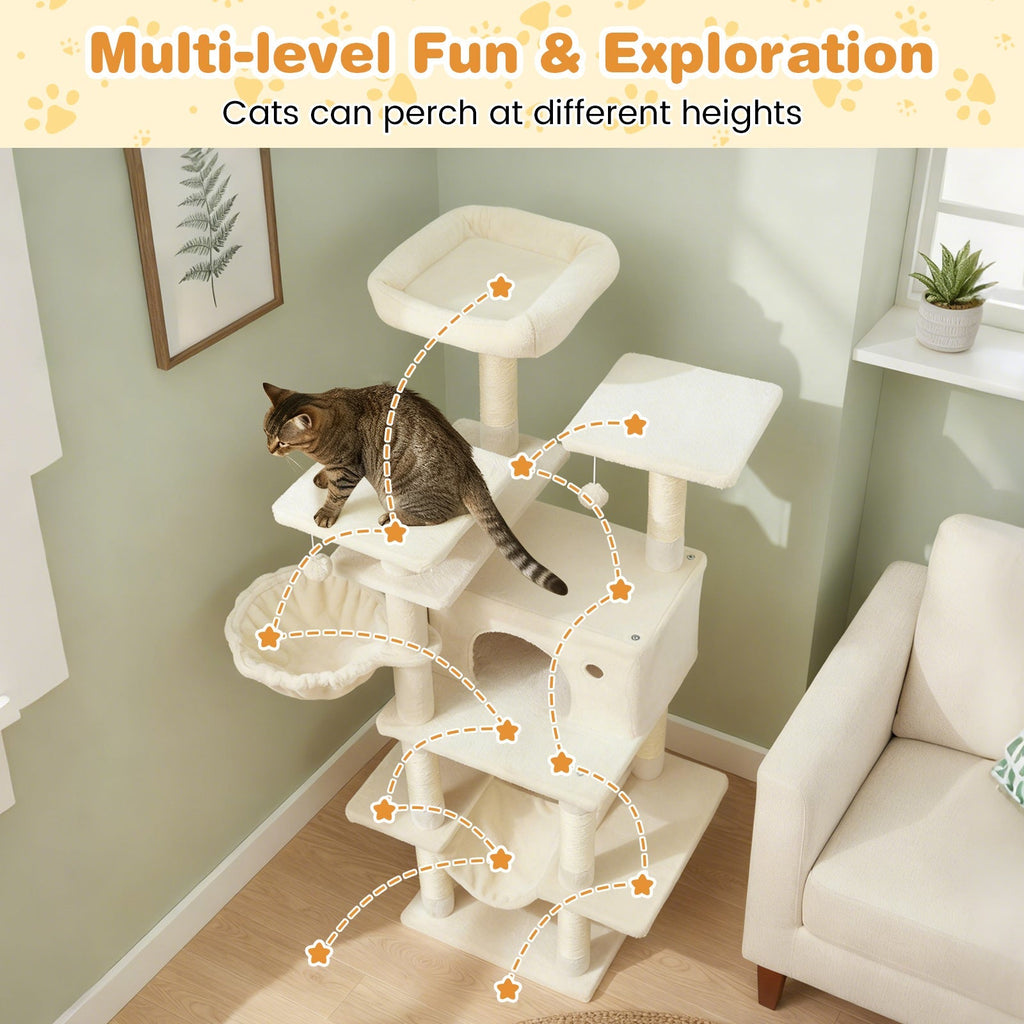 Large Cat Tree for Indoor Cats 63" Tall Cat Tower - Majestic Pet Kingdom