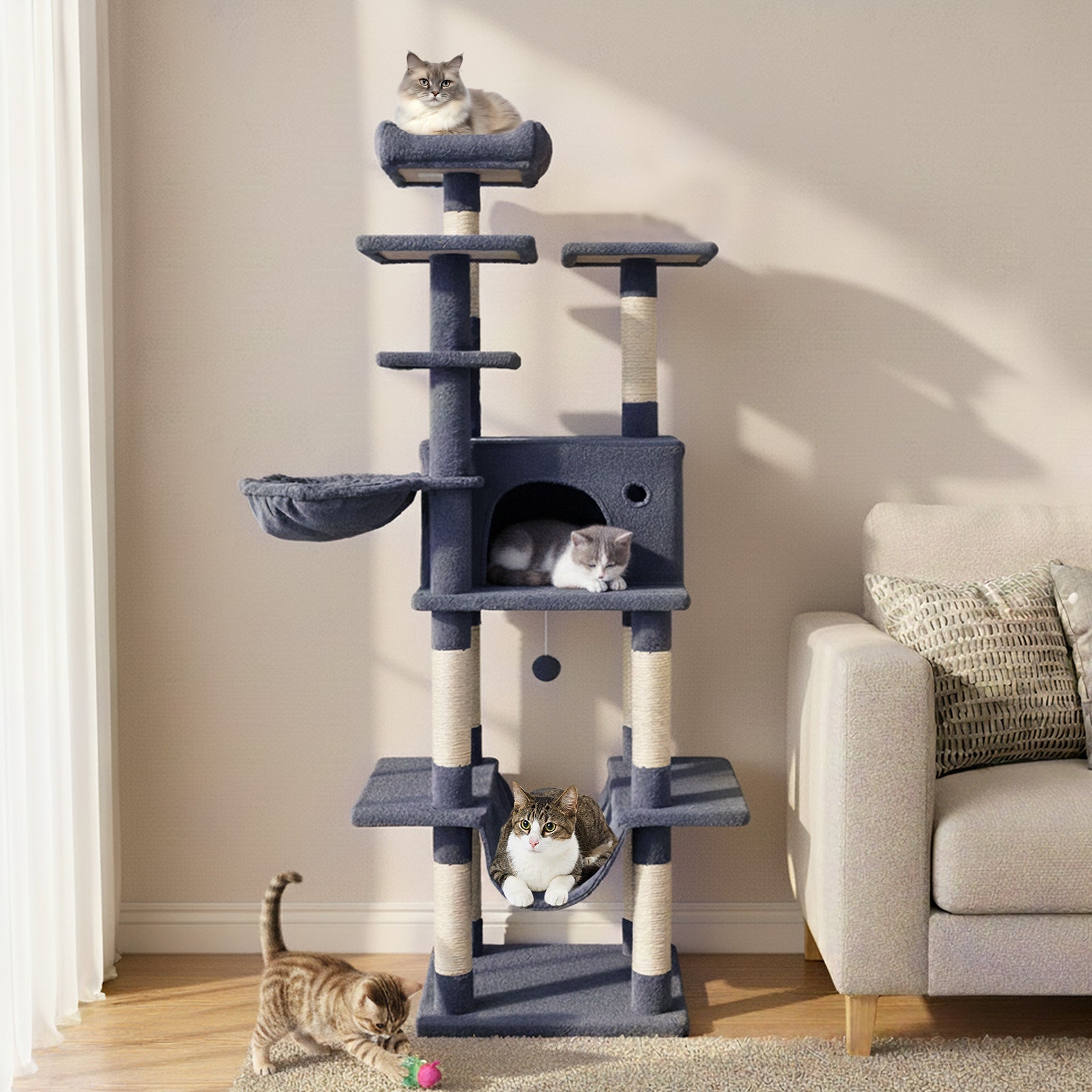 Large Cat Tree for Indoor Cats 63" Tall Cat Tower - Majestic Pet Kingdom