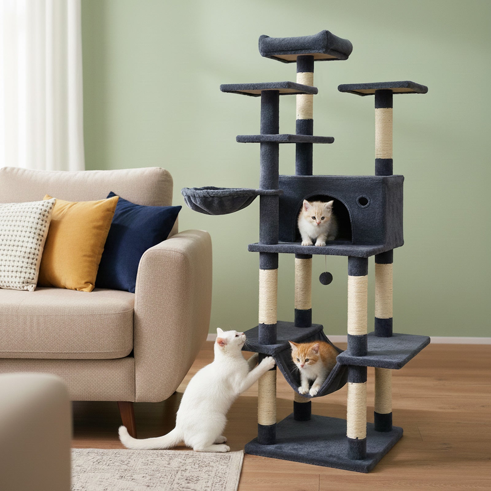 Large Cat Tree for Indoor Cats 63" Tall Cat Tower - Majestic Pet Kingdom