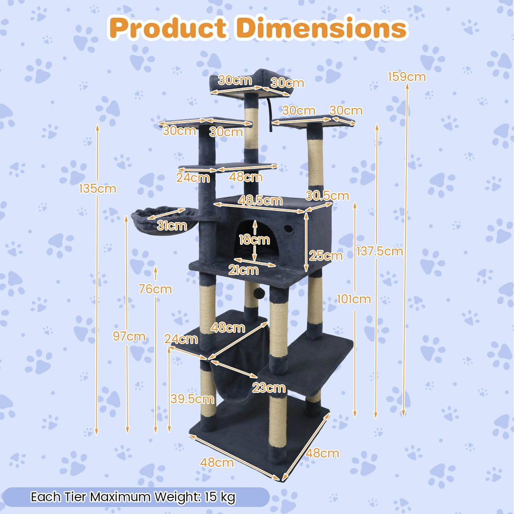 Large Cat Tree for Indoor Cats 63" Tall Cat Tower - Majestic Pet Kingdom