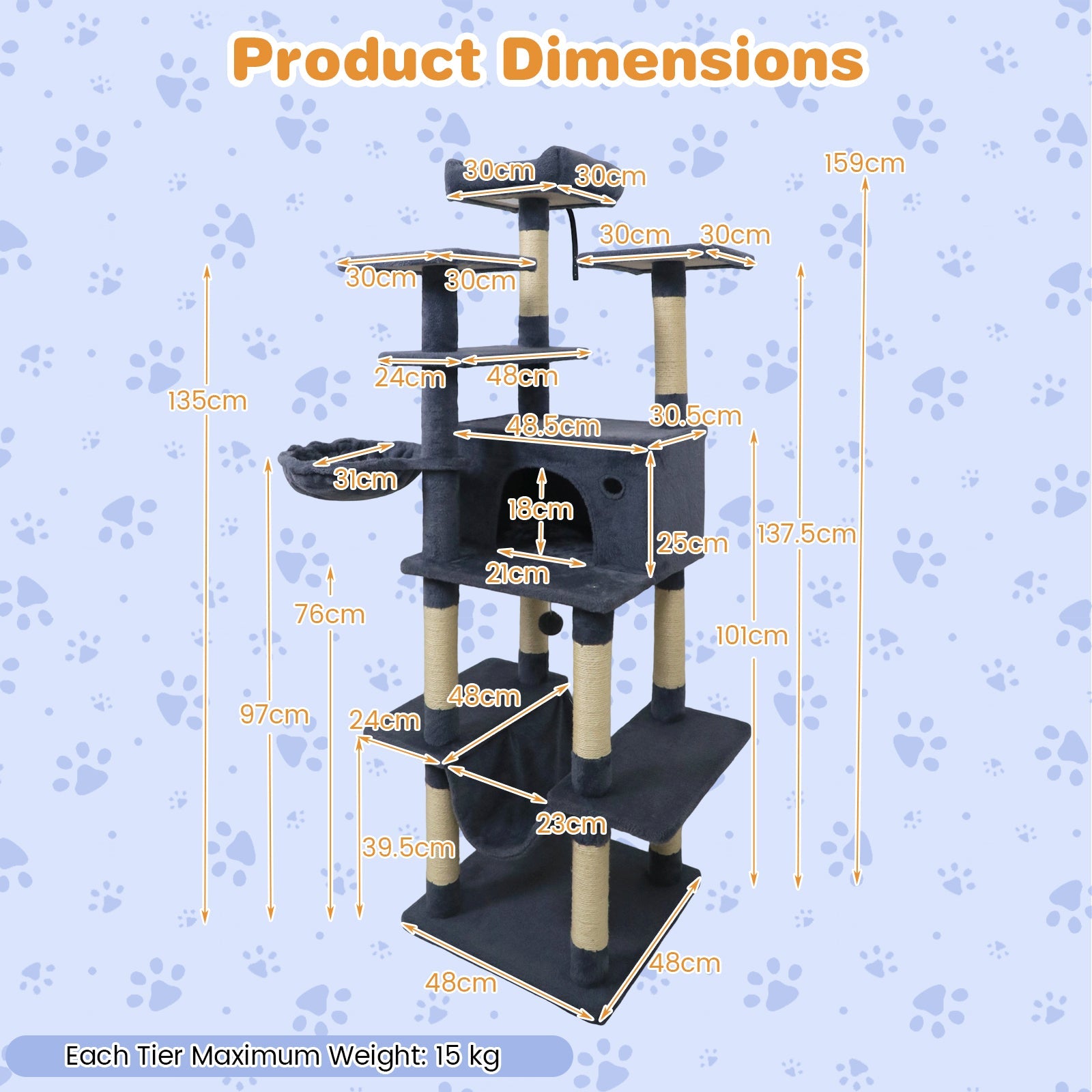 Large Cat Tree for Indoor Cats 63" Tall Cat Tower - Majestic Pet Kingdom