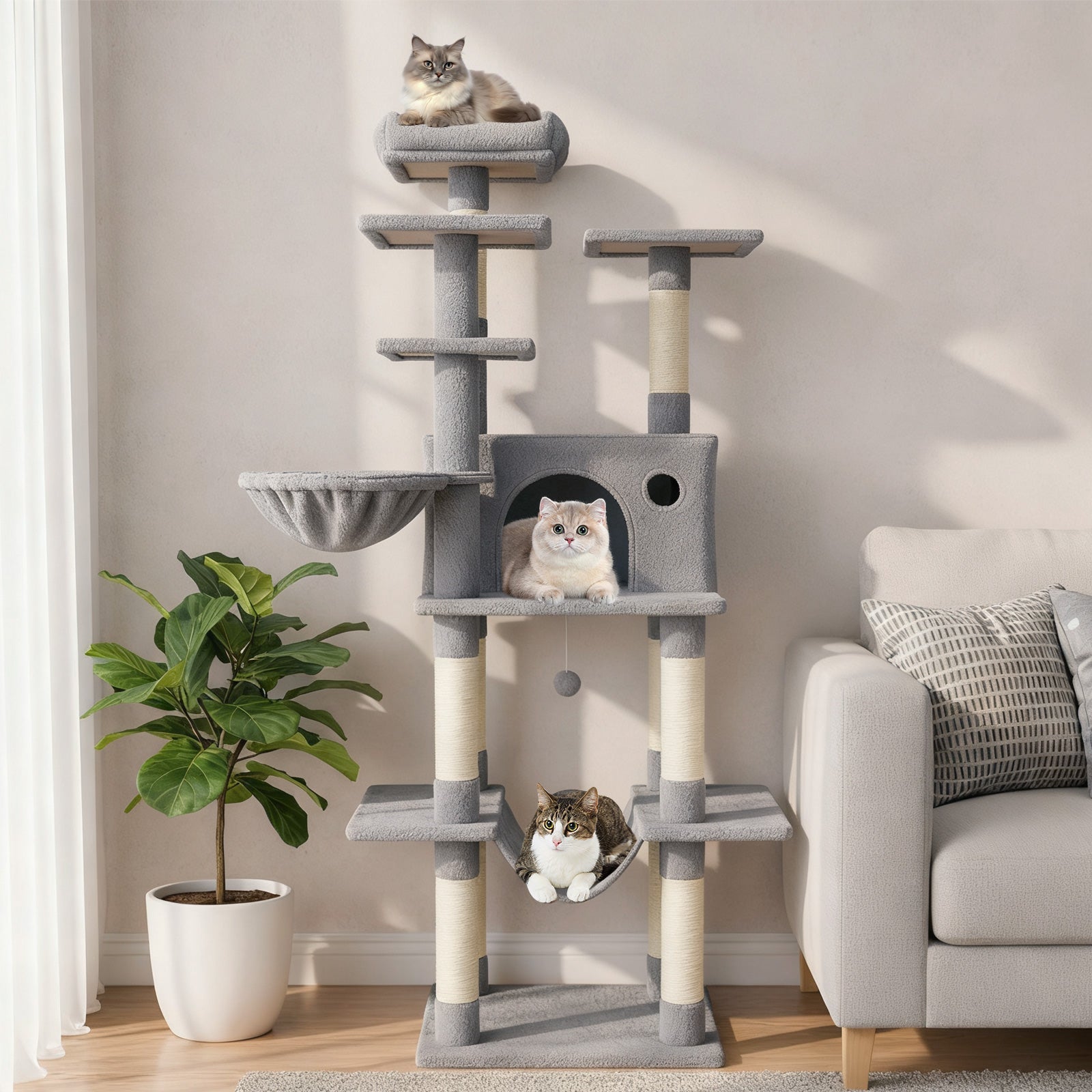 Large Cat Tree for Indoor Cats 63" Tall Cat Tower - Majestic Pet Kingdom