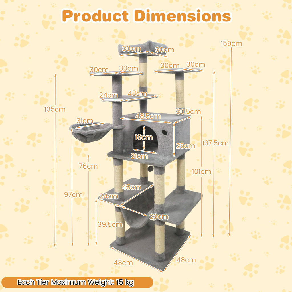Large Cat Tree for Indoor Cats 63" Tall Cat Tower - Majestic Pet Kingdom