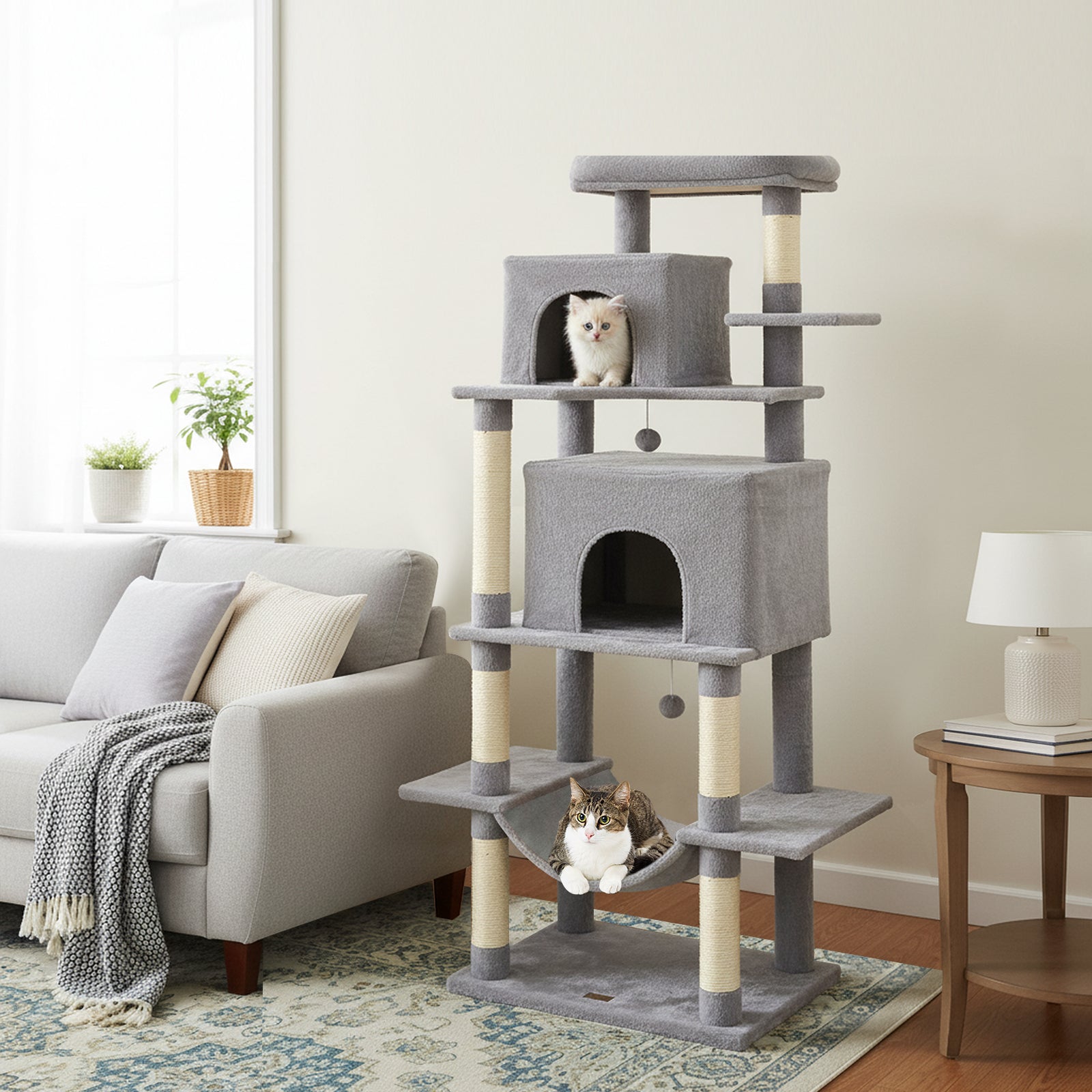 Cat Tree 70-Inch Large Multi-Level Tower Sisal Posts Condos - Detail Angle 3 | Majestic Pet Kingdom