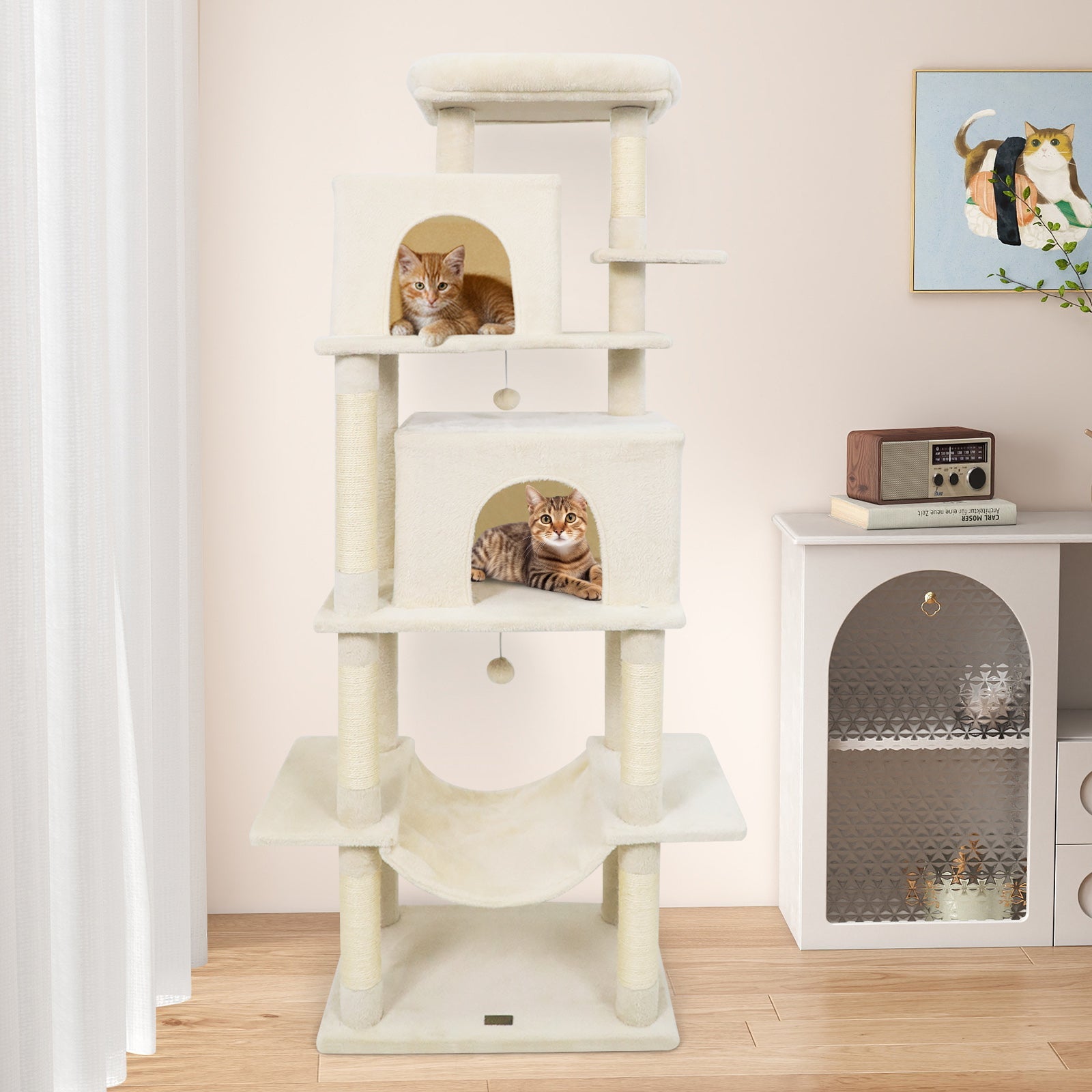Cat Tree 70-Inch Large Multi-Level Tower Sisal Posts Condos - Detail Angle 4 | Majestic Pet Kingdom