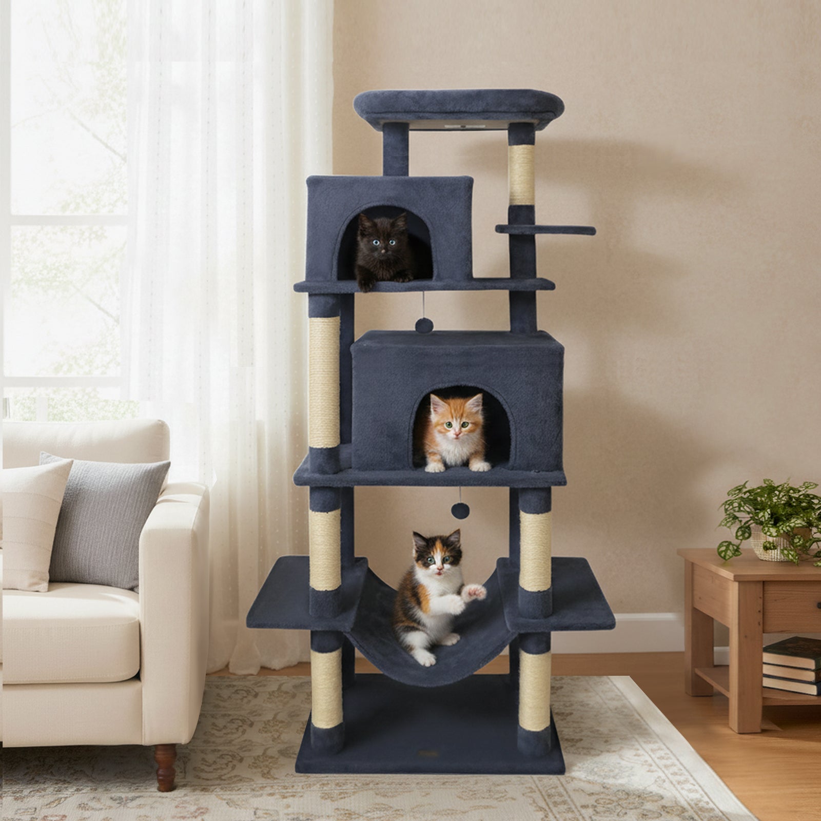 Cat Tree 70-Inch Large Multi-Level Tower Sisal Posts Condos - Detail Angle 6 | Majestic Pet Kingdom