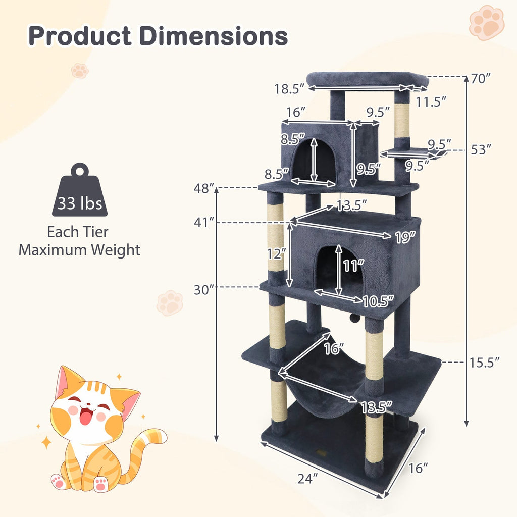 Large Cat Tree for Indoor Cats 70" Tall Cat Tower - Majestic Pet Kingdom