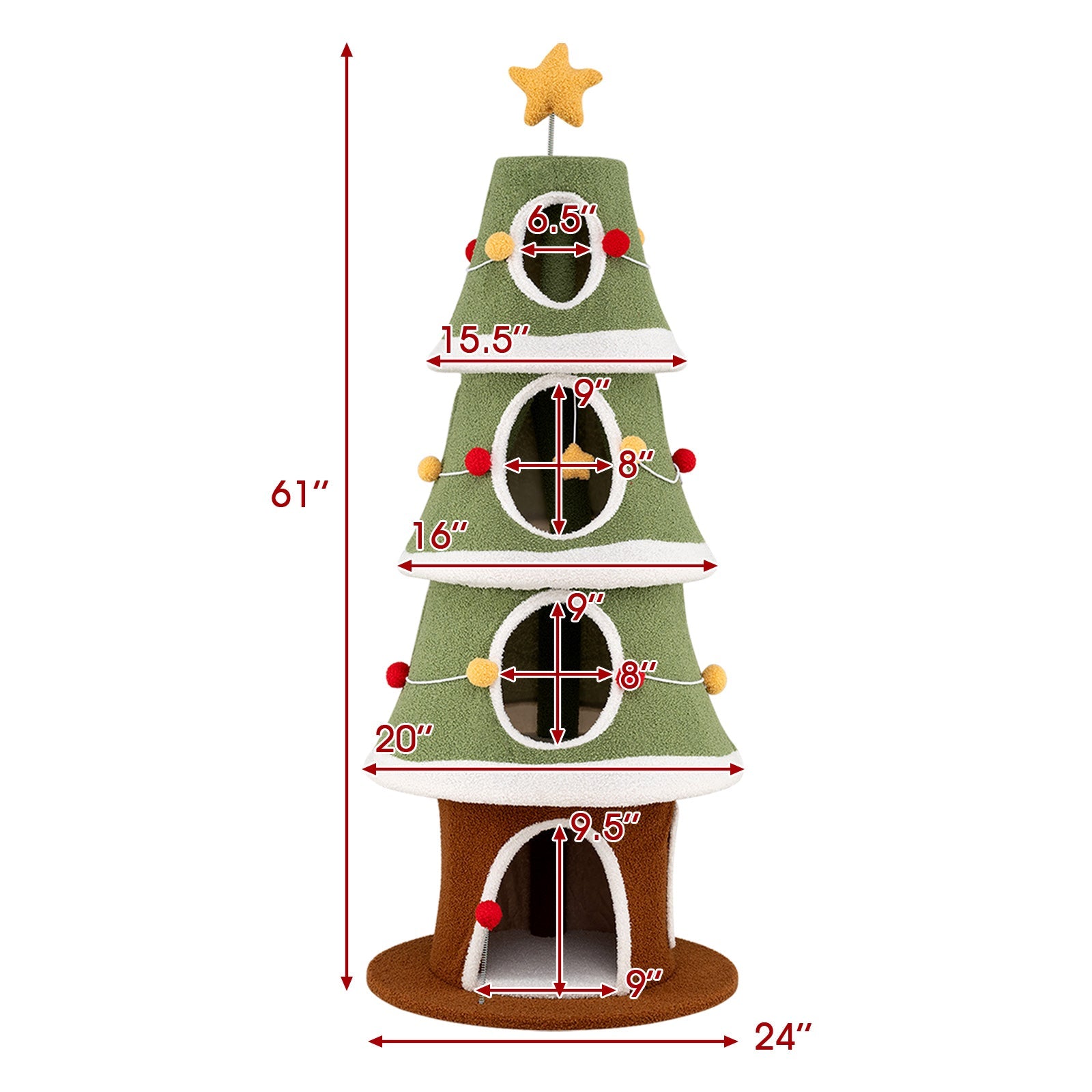 Large Christmas Cat Tree for Indoor Cats 61 Inch Cute Cat Tower with 4 Condos-Green - Majestic Pet Kingdom