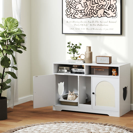 43 Inches Cat Litter Box Enclosure with Storage and Double Rooms-White | Purrfect Pet Kingdom