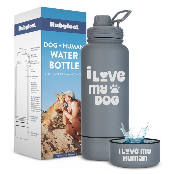 Dog + Human Water Bottle with Detachable Dog Bowl - Majestic Pet Kingdom