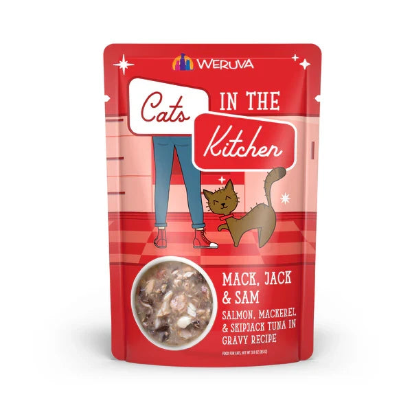 Cats in the Kitchen Mack, Jack and Sam Salmon, Mackerel & Skipjack Tuna in Gravy (3oz) - Majestic Pet Kingdom