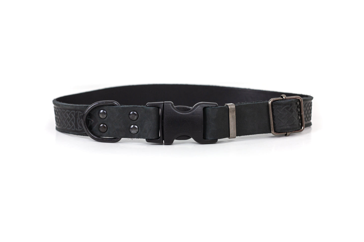 Dog Collar Celtic Sport Leather Quick-Release Buckle Strap - Detail Angle 2 | Majestic Pet Kingdom