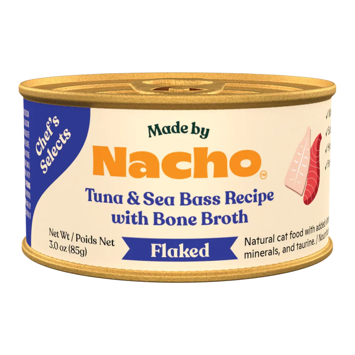 Made By Nacho Flaked Tuna & Sea Bass (3oz) - Majestic Pet Kingdom