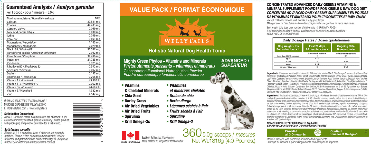 WellyTails  Mighty Green Phytonutrients Vitamins & Minerals for Dogs