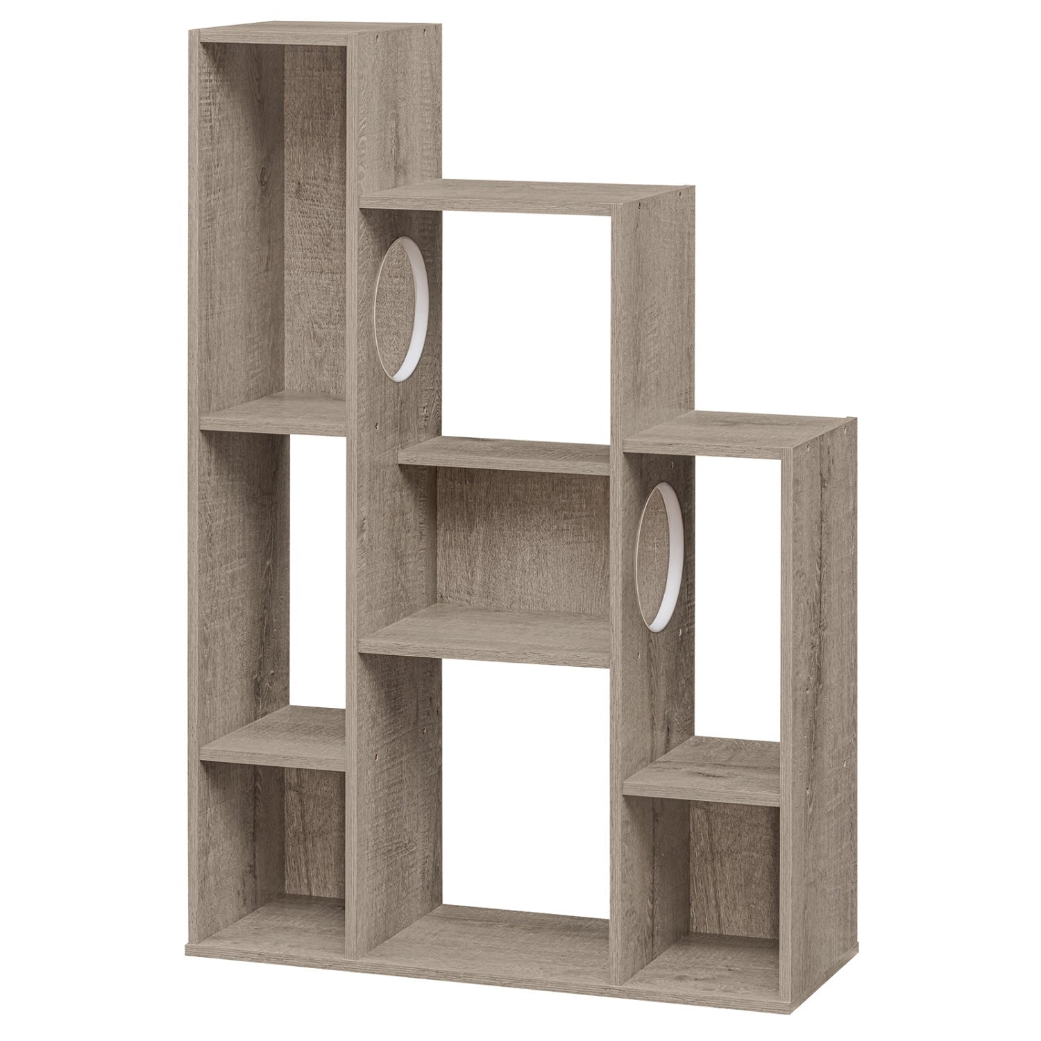 Modern Cat Bookshelf Cat Tree 8-Section Storage Cabinet with 2 Round Holes - Majestic Pet Kingdom