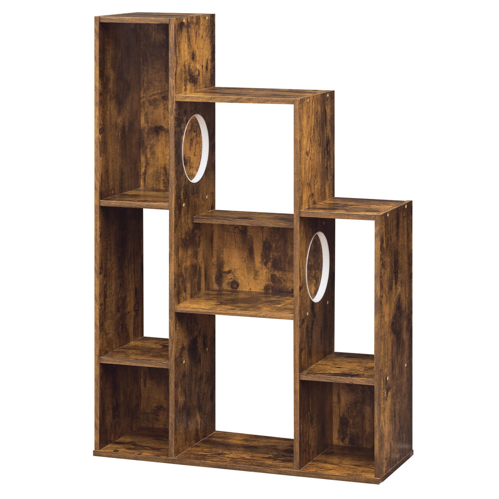 Modern Cat Bookshelf Cat Tree 8-Section Storage Cabinet with 2 Round Holes - Majestic Pet Kingdom