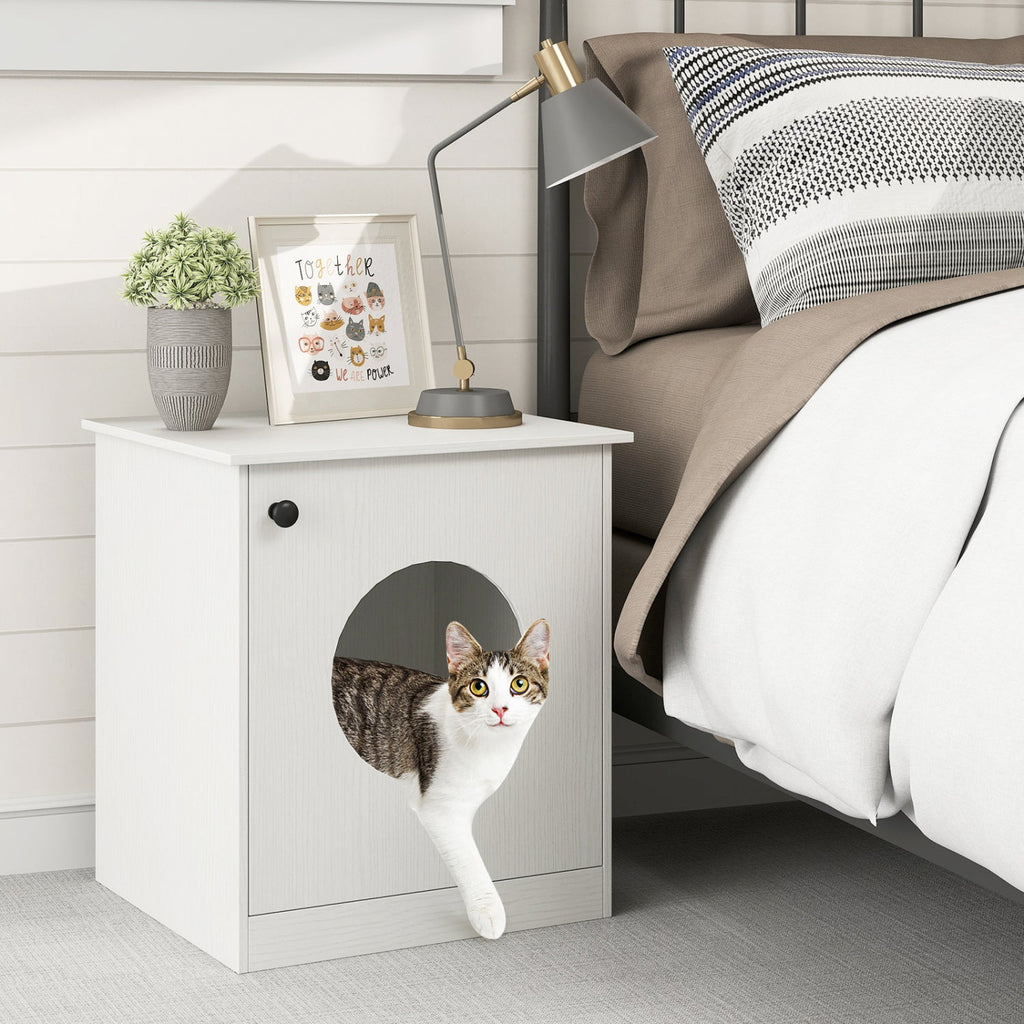 Cat Litter Box Enclosure with Nightstand Top - White