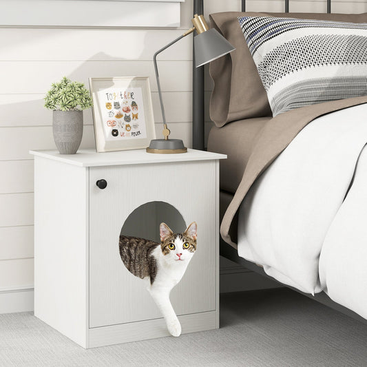 Cat Litter Box Enclosure with Nightstand Top - White | Purrfect Pet Kingdom