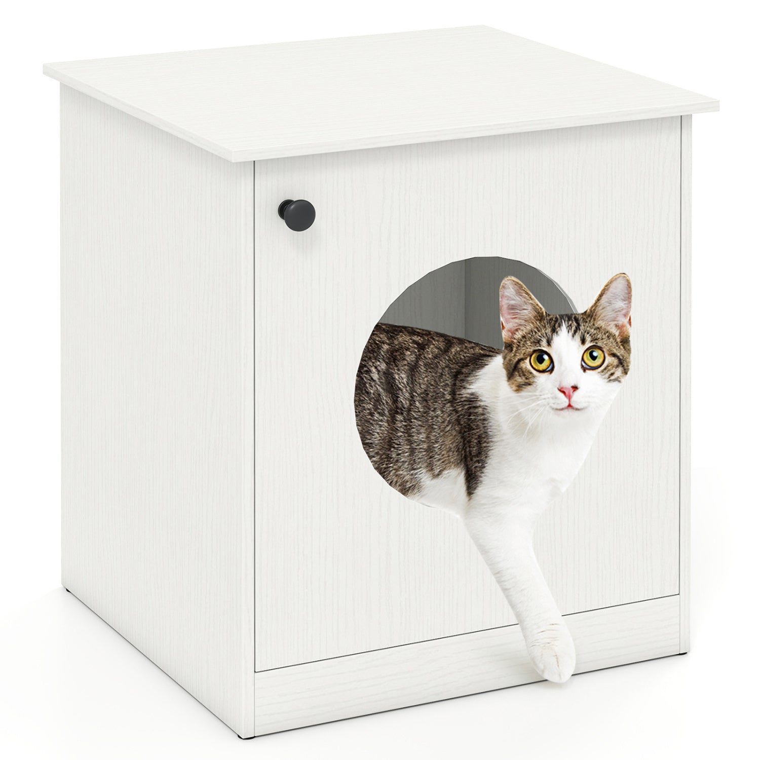Cat Litter Box Enclosure with Nightstand Top - White