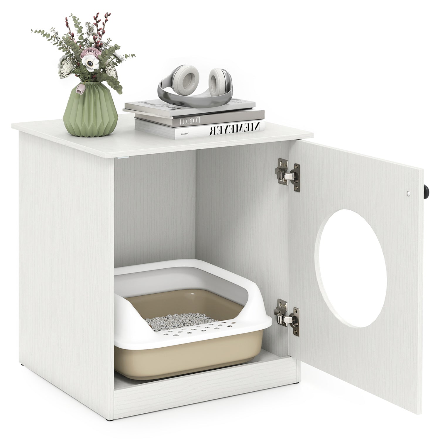 Cat Litter Box Enclosure with Nightstand Top - White | Purrfect Pet Kingdom