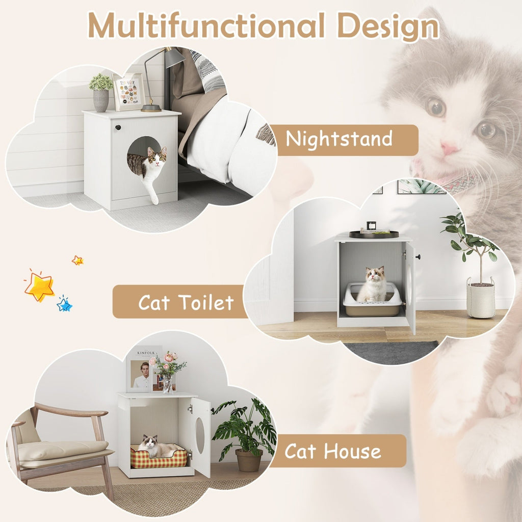 Cat Litter Box Enclosure with Nightstand Top - White