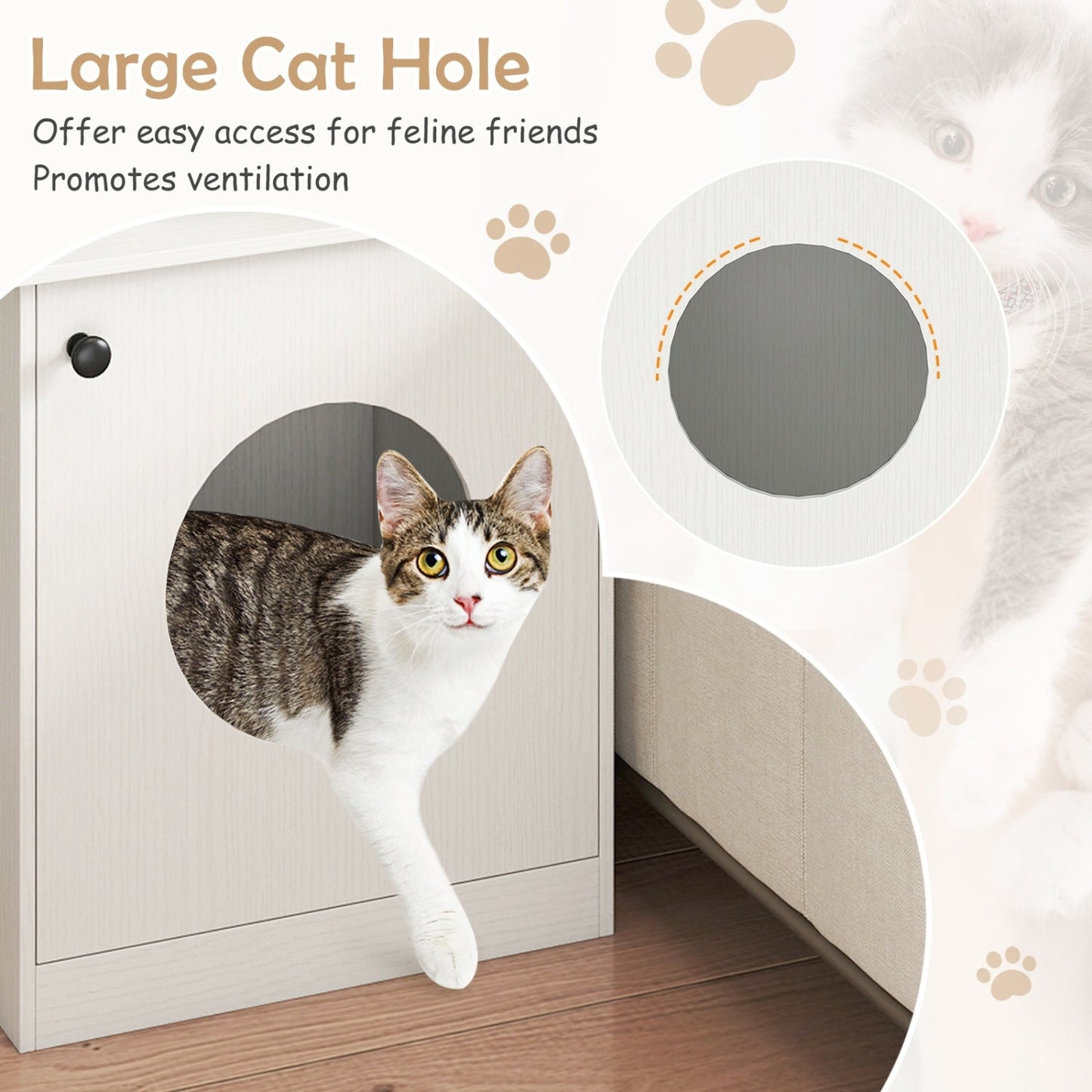 Cat Litter Box Enclosure with Nightstand Top - White | Purrfect Pet Kingdom