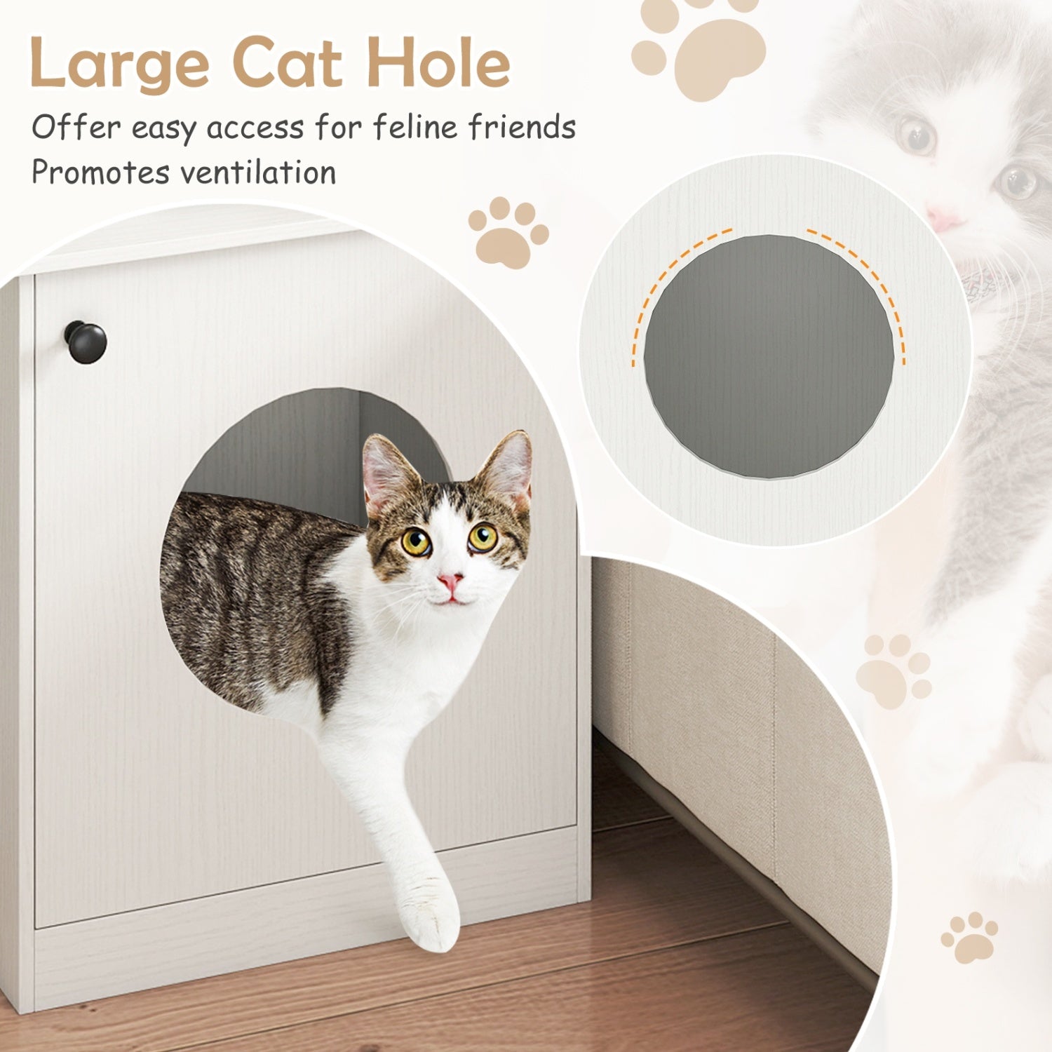 Cat Litter Box Enclosure with Nightstand Top - White | Purrfect Pet Kingdom