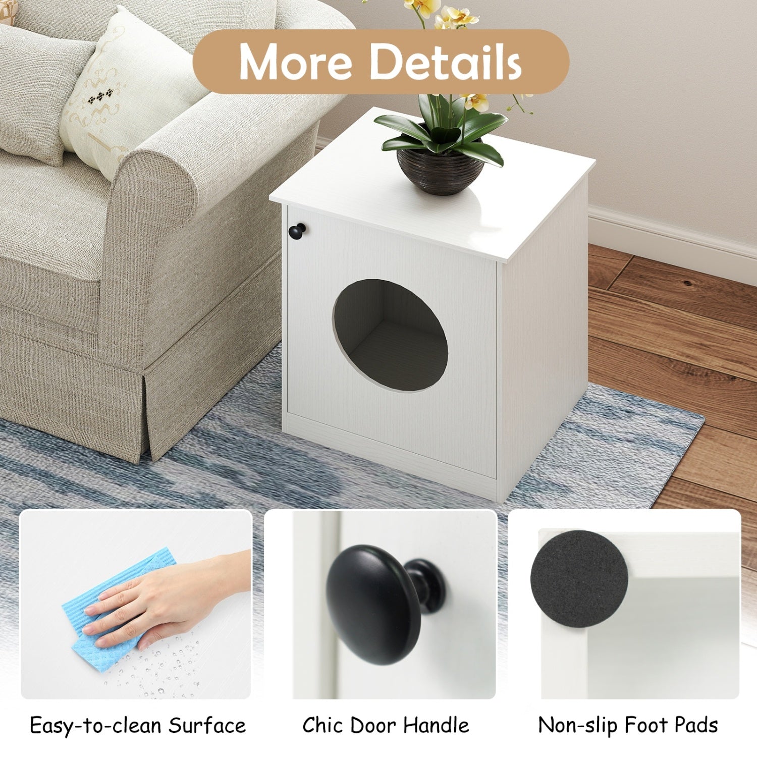 Cat Litter Box Enclosure with Nightstand Top - White | Purrfect Pet Kingdom