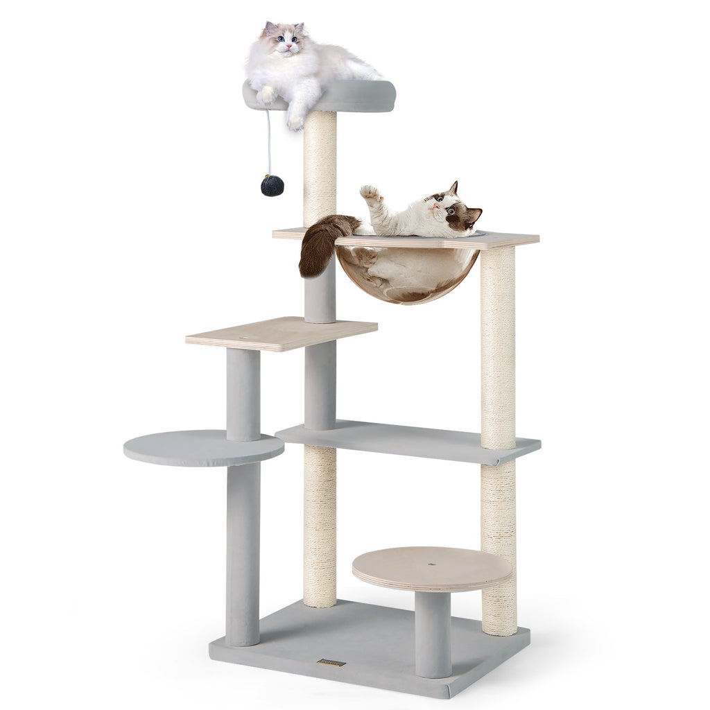 Modern Cat Tree 44 Inch Multi-level Cat Tower with Removable Padded Top Perch-Natural - Majestic Pet Kingdom
