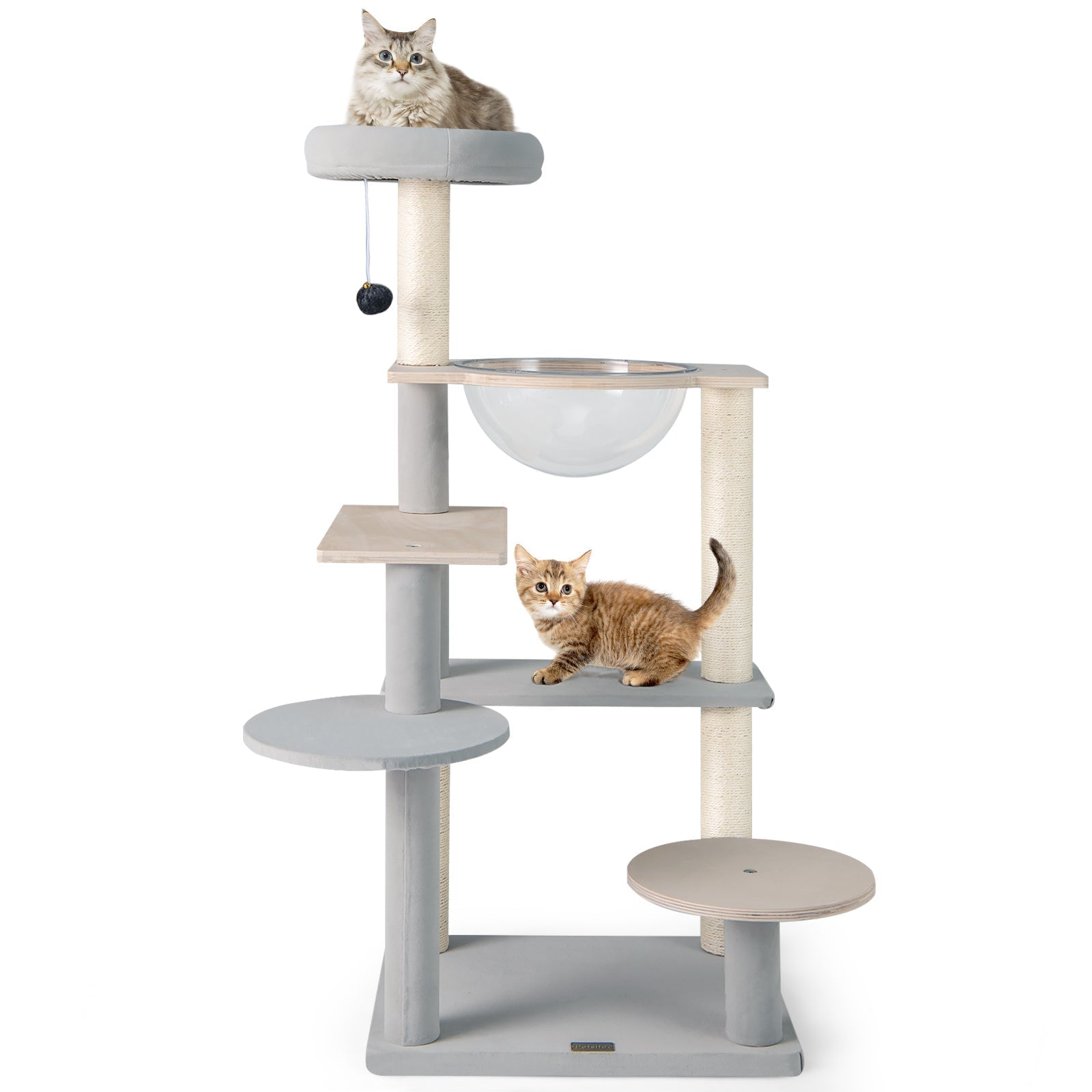 Modern Cat Tree 44 Inch Multi-level Cat Tower with Removable Padded Top Perch-Natural - Majestic Pet Kingdom