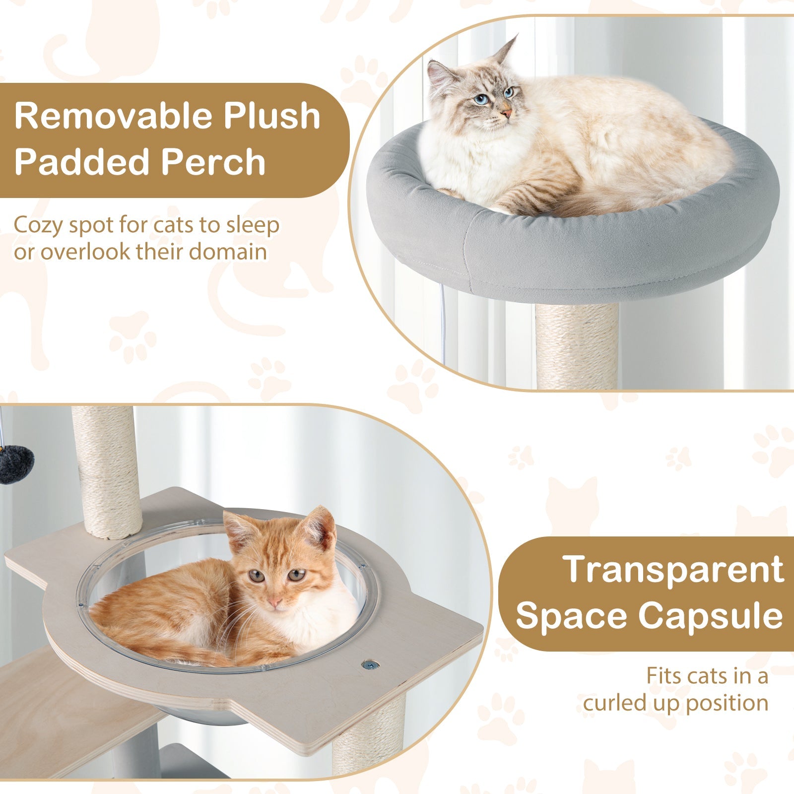 Modern Cat Tree 44 Inch Multi-level Cat Tower with Removable Padded Top Perch-Natural - Majestic Pet Kingdom