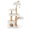 Modern Cat Tree 53 Inch Tall Natural Branch Wooden Cat Tower with Jute Scratching Posts-White - Majestic Pet Kingdom